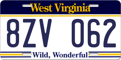 WV license plate 8ZV062