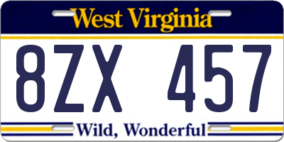 WV license plate 8ZX457