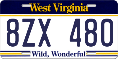 WV license plate 8ZX480