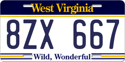 WV license plate 8ZX667