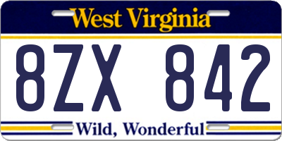WV license plate 8ZX842