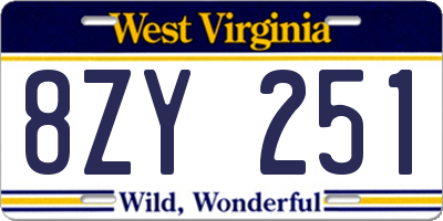 WV license plate 8ZY251