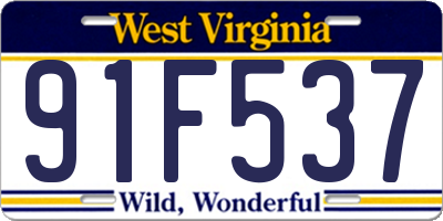 WV license plate 91F537