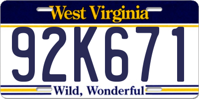 WV license plate 92K671