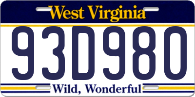 WV license plate 93D980