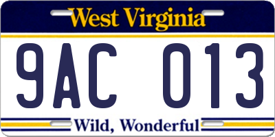 WV license plate 9AC013