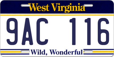 WV license plate 9AC116
