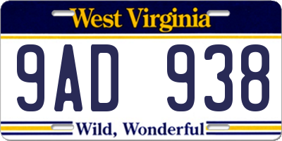 WV license plate 9AD938