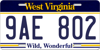 WV license plate 9AE802