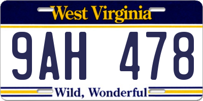 WV license plate 9AH478
