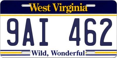 WV license plate 9AI462