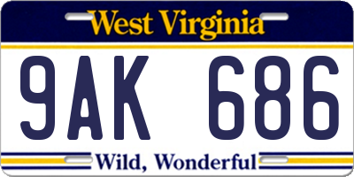 WV license plate 9AK686