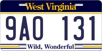 WV license plate 9AO131