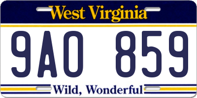 WV license plate 9AO859