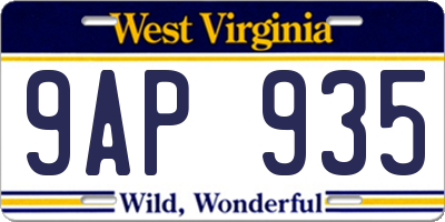 WV license plate 9AP935
