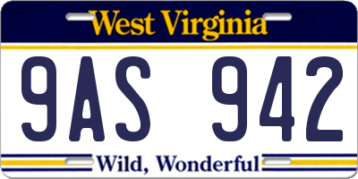 WV license plate 9AS942