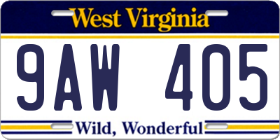 WV license plate 9AW405