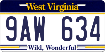 WV license plate 9AW634