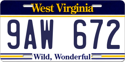 WV license plate 9AW672