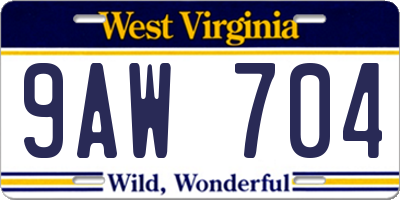 WV license plate 9AW704