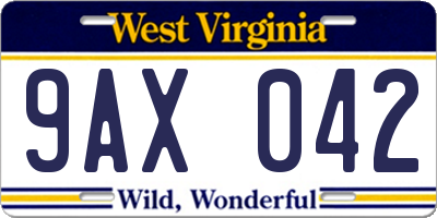 WV license plate 9AX042