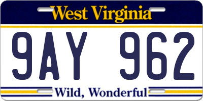 WV license plate 9AY962