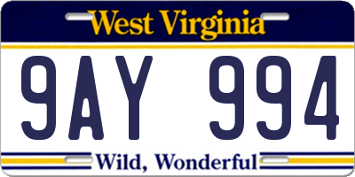 WV license plate 9AY994