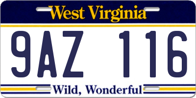 WV license plate 9AZ116