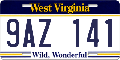 WV license plate 9AZ141