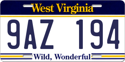WV license plate 9AZ194