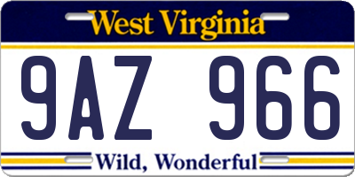 WV license plate 9AZ966