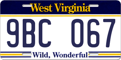WV license plate 9BC067