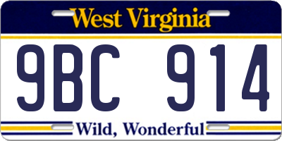 WV license plate 9BC914