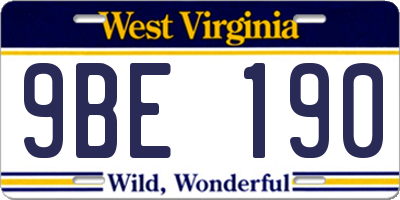 WV license plate 9BE190