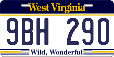 WV license plate 9BH290