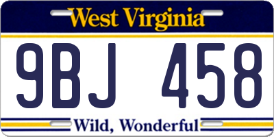 WV license plate 9BJ458