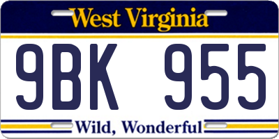 WV license plate 9BK955