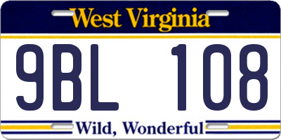 WV license plate 9BL108