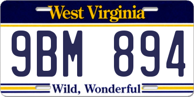WV license plate 9BM894