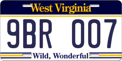 WV license plate 9BR007