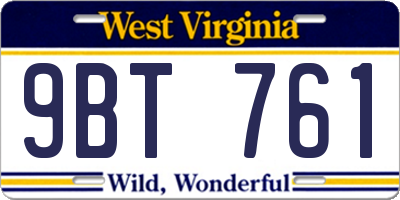WV license plate 9BT761