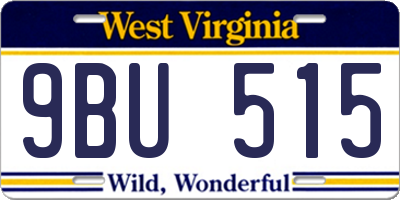 WV license plate 9BU515
