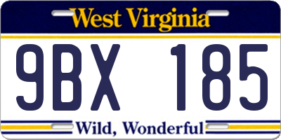 WV license plate 9BX185