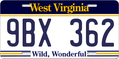 WV license plate 9BX362
