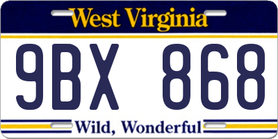 WV license plate 9BX868