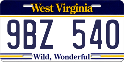 WV license plate 9BZ540