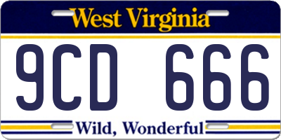 WV license plate 9CD666