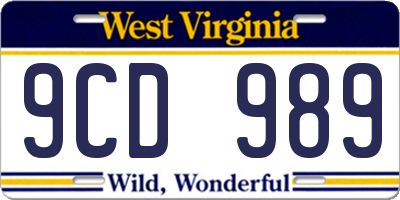 WV license plate 9CD989