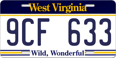 WV license plate 9CF633
