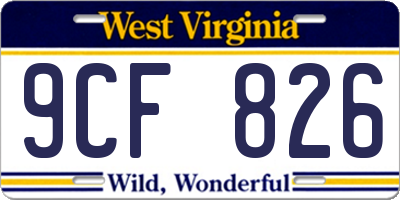 WV license plate 9CF826